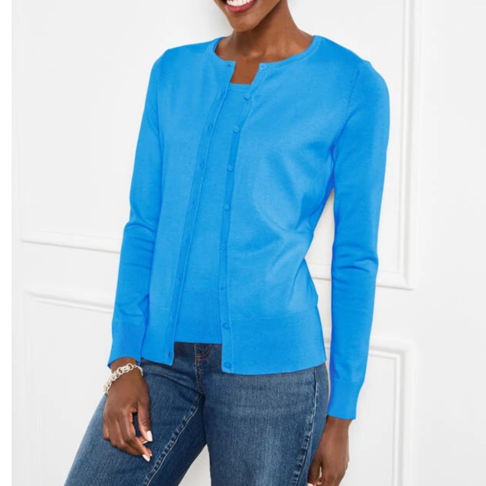 Talbots NWT Charming Cardigan XL Lakeside Blue Button Front Long Sleeves